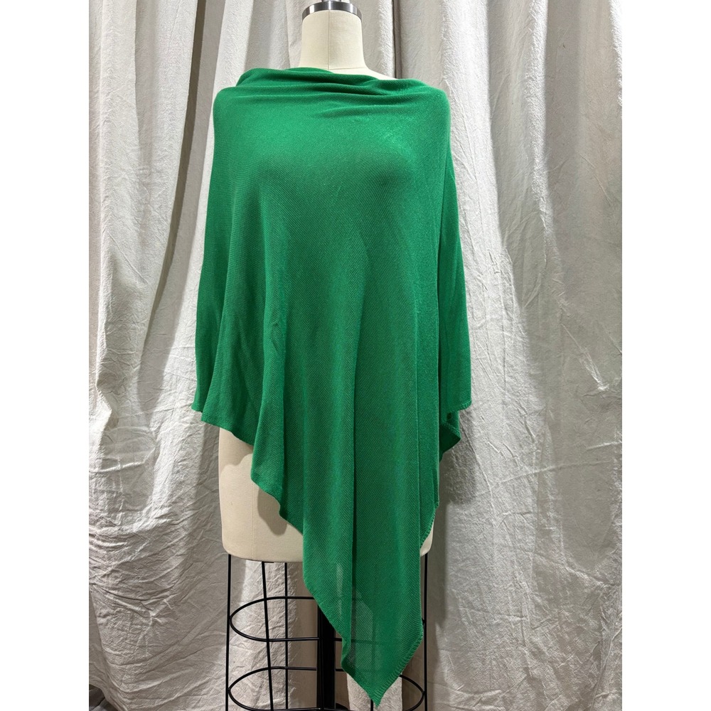 Lexi York Green Knit Poncho Asymmetric Wrap Cape One Size Womens